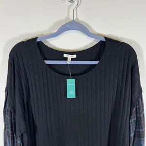 Maurices Womens XXL Black Ribbed‎ Plaid Mixed Media Babydoll Top NWT Grunge thumbnail 2