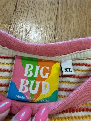 Big Bud Press Cropped Pink Yellow Striped Long Sleeve Thermal Sz XL thumbnail 2