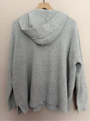 Aerie CozyUp Waffle Sweater Hoodie Gray Medium thumbnail 5