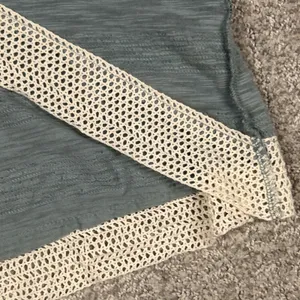 POL Long Duster Cardigan Womens Medium Seafoam Green Crochet Boho New thumbnail 6