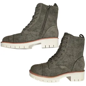 MIA Womens‎ Olive Green Perforated Lace Up Ankle Boots Lug Heel Side Zip 6.5 NEW thumbnail 2