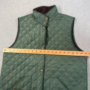 Lands’ End Women’s Medium Green Quilted Barn Vest Corduroy Collar Snap Close thumbnail 5