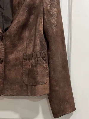 C&E Studio Metallic Bronze Genuine Suede Leather Blazer Jacket 6 thumbnail 5