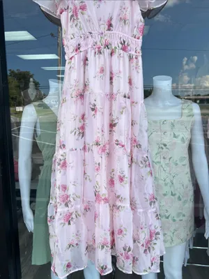 Floral Chiffon Flounce Sleeve Shirred Midi Dress Small thumbnail 7
