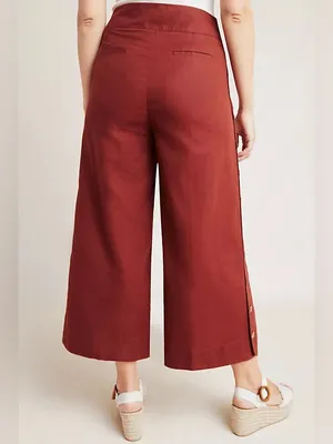 Anthropologie Wide Leg High Waist Linen Pant Button Leg Detail Size 4 thumbnail 2