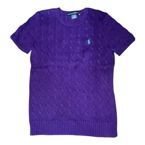 ✨Ralph Lauren Sport Women's Cable-Knit Cotton Short-Sleeve Purple Sz L Sweater✨ thumbnail 5