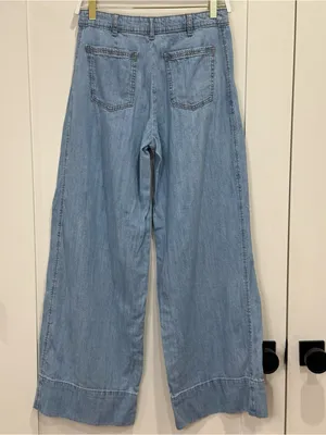 Zara Z1975 High Waisted Wide Leg Jeans With Darts 2 Blue Boho Baggy Minimal Chic thumbnail 9
