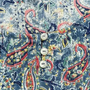Lauren Ralph Lauren Blue Paisley Henley Blouse XL‎ 3/4 Sleeve Cotton Viscose Top thumbnail 4