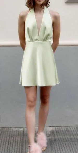 ZARA light mint green satin halter mini dress size large thumbnail 2