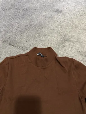 Zara Brown Ribbed Mockneck Tee thumbnail 2