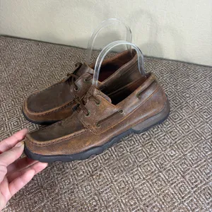 Twisted X Driving Moccasin Womens 7.5M Brown Lace Up Boat Bomber Shoes Boho thumbnail 4