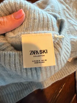 Zara Ski Collection 100% Pure Wool Cable Knit Mock Neck Sweater Size Small Blue thumbnail 4