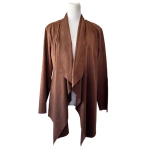 Soft Surroundings Chocolate Brown Faux Suede Lightweight Open Front Jacket thumbnail 2