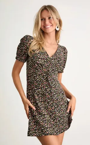 Lulus Adored Cutie Navy Floral Corduroy Button-front Mini Dress Blue - Size M thumbnail 1