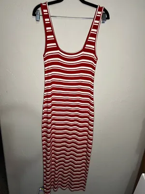 Summersalt Ribbed Square Neck Red Cream Striped Maxi‎ Dress thumbnail 6
