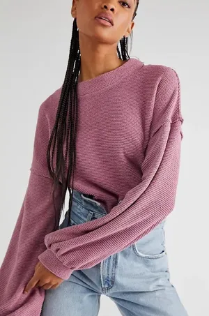Free People FP Beach Happy Pullover Sweater Sweatshirt Mauve thumbnail 1