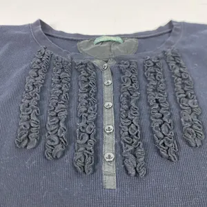 Lauren Ralph Lauren Shirt Womens Small Black Henley Long Sleeve Ruffle‎ Knit Top thumbnail 2