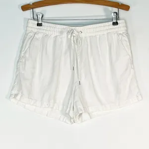 H&M Linen-blend Drawstring Elastic Waist Casual Shorts White Womens 6 thumbnail 2