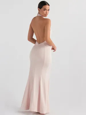 NWT House Of CB Juliette Blush Pink Halter Gown Maxi Dress Medium thumbnail 2