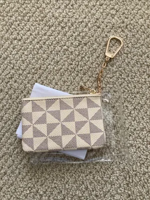 NEW Geometric Monogram Style Print Bag Charm Coin Pouch Gold Keychain Mini NIB thumbnail 2