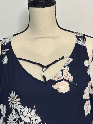 Maurices Navy Blue Floral Sleeveless shear blouse thumbnail 3