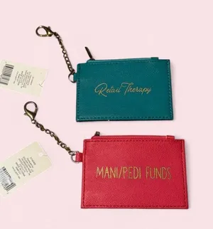 Teal and Pink Card Pouch Keychains with Gold Script thumbnail 1
