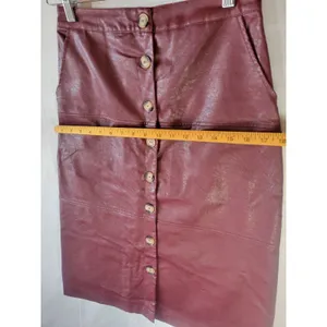 Bohme Faux Leather Skirt Women's Size S Burgundy Button Front Knee Length NWT thumbnail 6