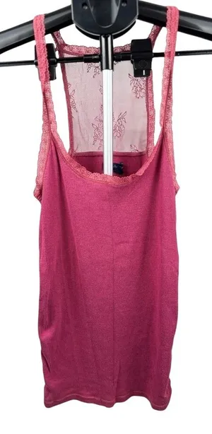American Eagle Women's Pink Lace Trim Tank Top‎ thumbnail 1
