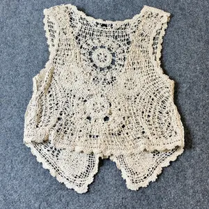 Zara Crochet Vest Women Size S Cream Boho Lace Button‎ Front Openwork Medallion thumbnail 3