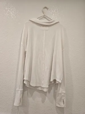 Free People collared v-neck sweater in ecru Large thumbnail 4
