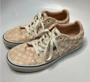 Vans peach &‎ white checkered sneakers women's size 10 skateboard punk trendy thumbnail 1