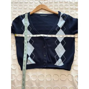 Brandy Melville Cropped Navy Blue Argyle Elizabeth Cardigan Sweater Clueless 90s thumbnail 3