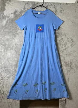 Vintage‎ Johnny Was Blue Fruit Dress Cottagecore Prairie Medium Whimsical Artsy thumbnail 1