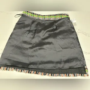 NEW Green Tweed Winter Lined Pearl buttons Fringe trim Mini Skirt 28” waist 2/4 thumbnail 3