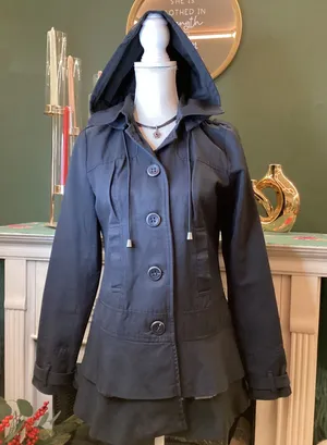 Maurice's Black‎ Hooded Ruffle Hem Jacket Womens Size S thumbnail 1