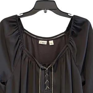 Cato Black Long Sleeve Boho Sheer‎ Chain Detail V-Neck Neck Tunic Top L thumbnail 2