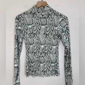 AFRM Revolve Zadie Semi Sheer Mesh Snakeskin Snake Print Long Sleeve Top Small thumbnail 2