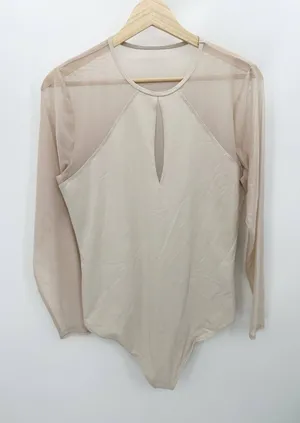 Abercrombie & Fitch Bodysuit‎ Women XL NWOT Cream Nude Long Sleeve Sheer Mesh thumbnail 1