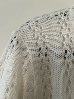 White Open Knit Crochet Cropped Bolero Cardigan Medium Romantic Cottagecore thumbnail 3