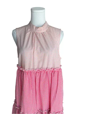 English Factory -Pink Gingham Tiered Babydoll Dress Size M thumbnail 4
