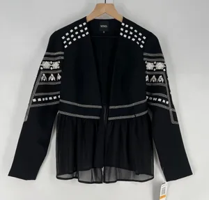XOXO Sequin Embellished Embroidered Chiffon Hem‎ V Neck Peplum Jacket Size S thumbnail 1