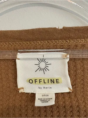 Aerie Waffle Thermal Henley long sleeve shirt brown tan‎ size small thumbnail 3