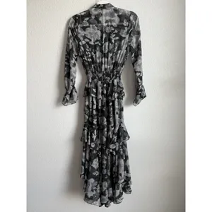 MISA Los Angeles Agnese Ruffle Tiered Midi Dress Chiffon Black Floral Boho XS thumbnail 4