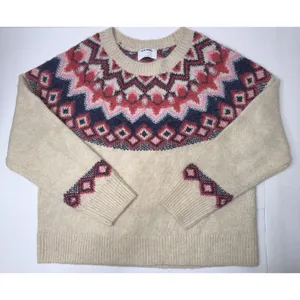 Old‎ Navy Crew Neck Fair Isle Sweater Women Sz L Wool Blend Retro Boho Boxy Warm thumbnail 9