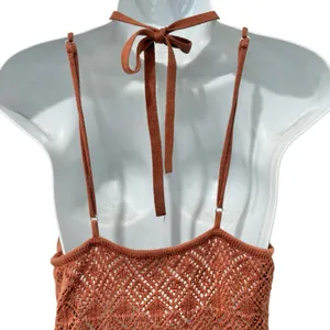 Abercrombie and Fitch Brown Thong Knit Crochet Halter Strappy Bodysuit Size L thumbnail 10