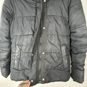 Abercrombie & Fitch Y2K Puffer Jacket Womens‎ Sz XS Black Fur Trim Lined Quilted thumbnail 2