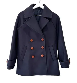 & Other Stories Manteco Wool Double Breasted Peacoat Navy Size 6 thumbnail 1