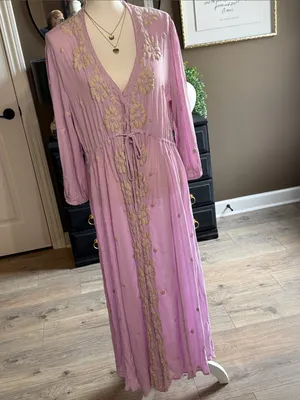 FREE PEOPLE Fable Lilac Blossom Embroidered Boho Gypsy Peasant Maxi Dress Large thumbnail 7