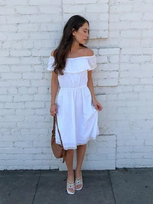 Old Navy Faded Glory bohemian white cotton off the shoulder dress with lace trim sz S #fairycore #cottagecore #cowgirl thumbnail 2