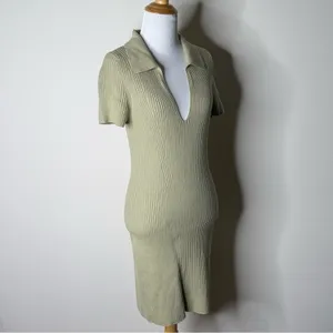 Abercrombie Olive Green Ribbed Knit Mini Dress thumbnail 3